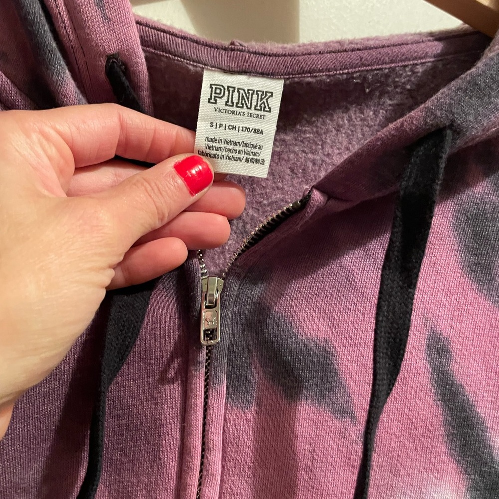 PINK Victoria's Secret Mauve and Black Tie Dye Zip-Up Hoodie